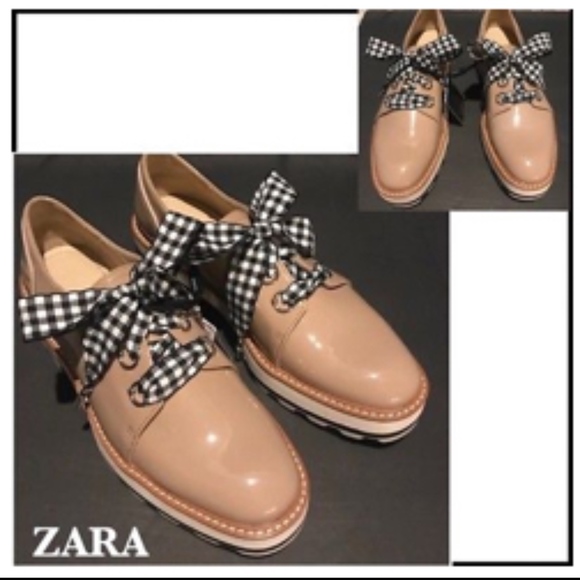 Zara Shoes - ZARA FAUX PATENT LEATHER DERBY SHOES wGINGHAM BOW